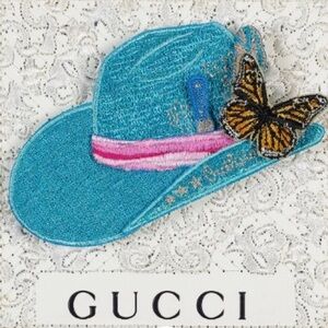 Gucci Turquoise Hat Brooch with Butterfly Detail